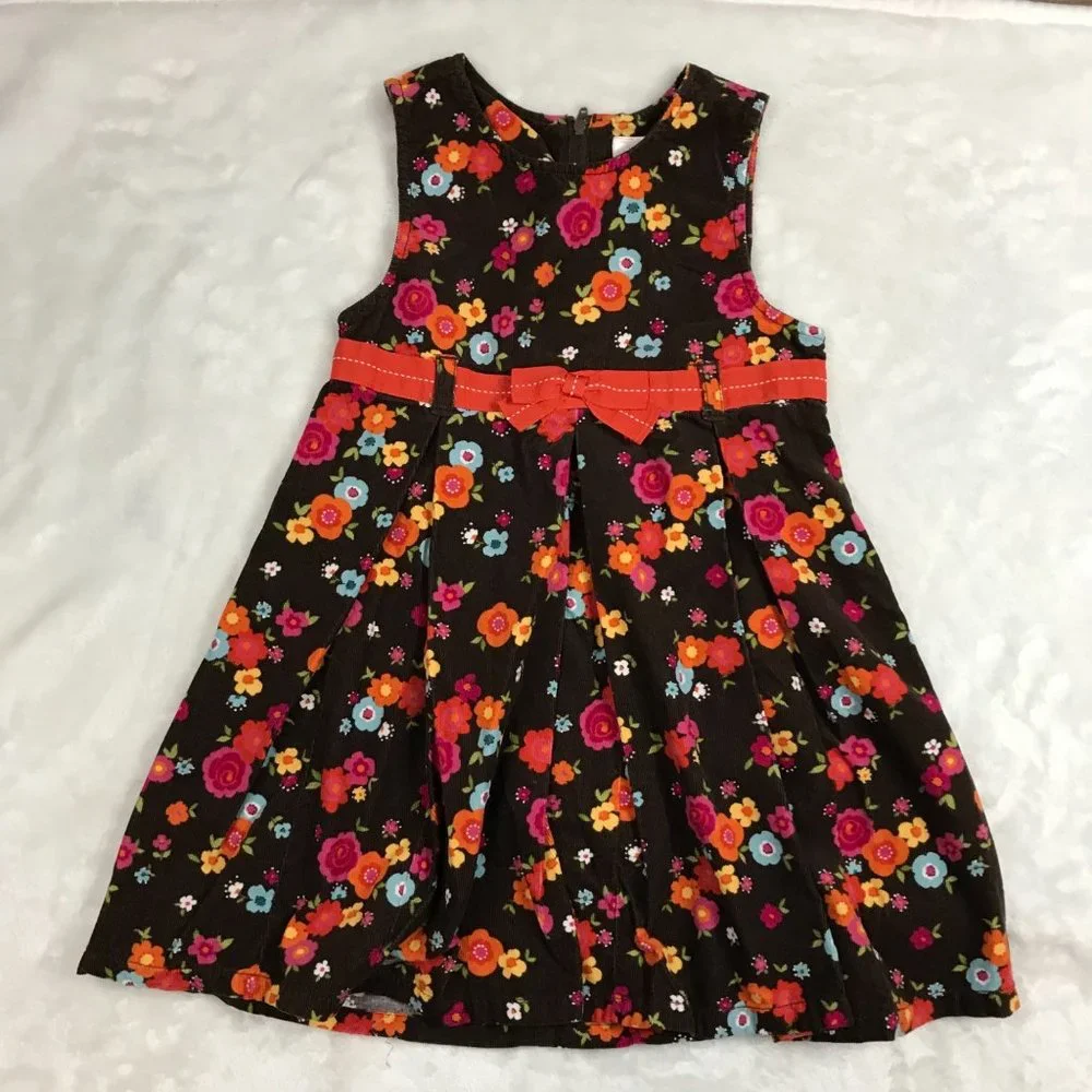Gymboree 100% Cotton Corduroy Floral A-Line Dress Lightweight‎ Girl's Size 6